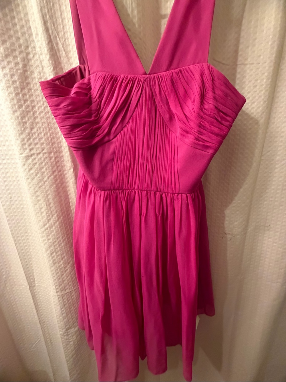 Tibi Hot Pink V-Neck Pleated Cocktail Dress